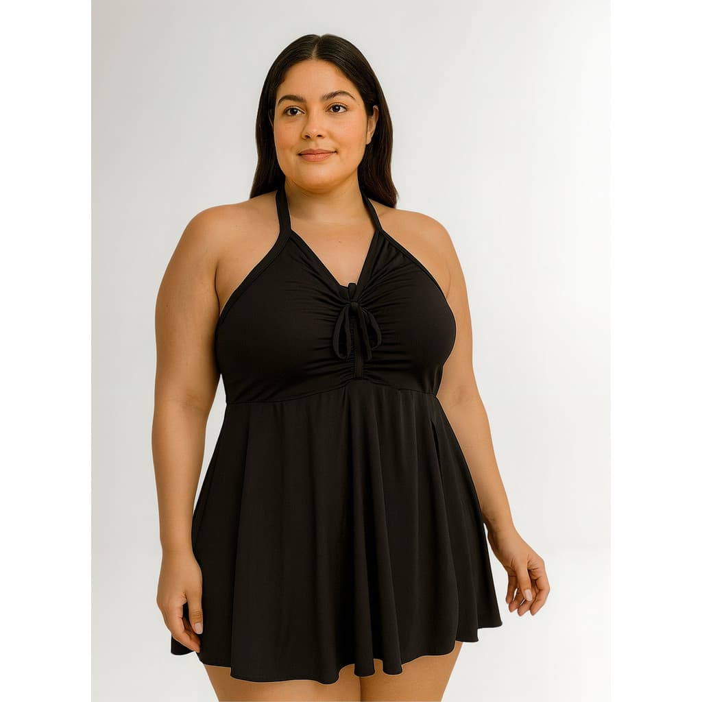 Maiô Vestido Feminino Plus Size Saia Embutida Saída Preto