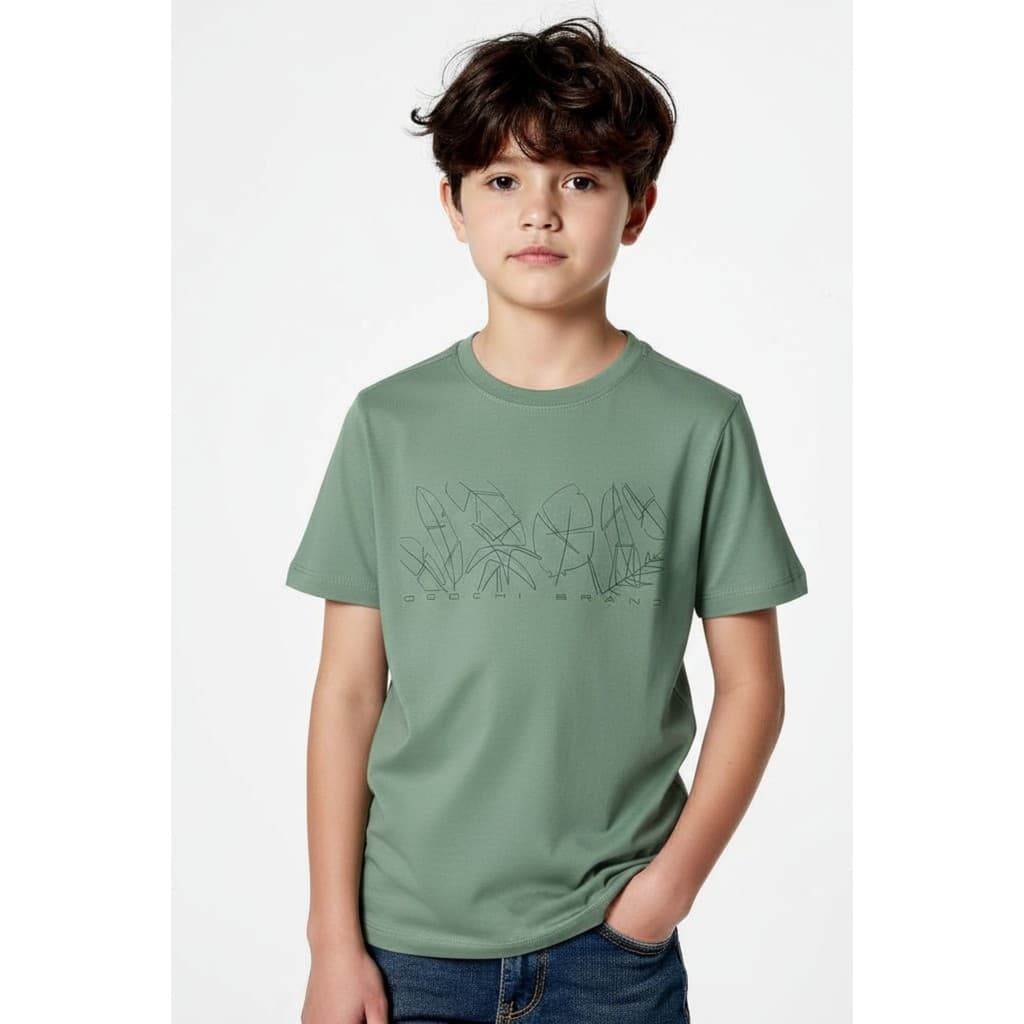 Camiseta Menino Manga Curta Estampa Logo e Folhas Ogochi