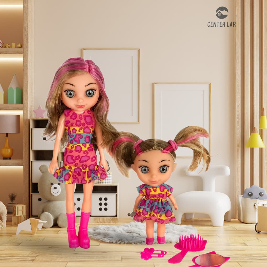 Boneca Juju Mommy Mamãe Filhinha Brinquedo Infantil Faz de Conta Menina Presente Criança Barbie