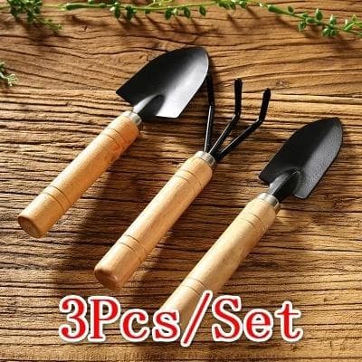 3 Pçs Mini Conjunto De Ferramentas Jardim Pá Portátil Ancinho Planta Com Alça Madeira Crianças Ao Ar Livre