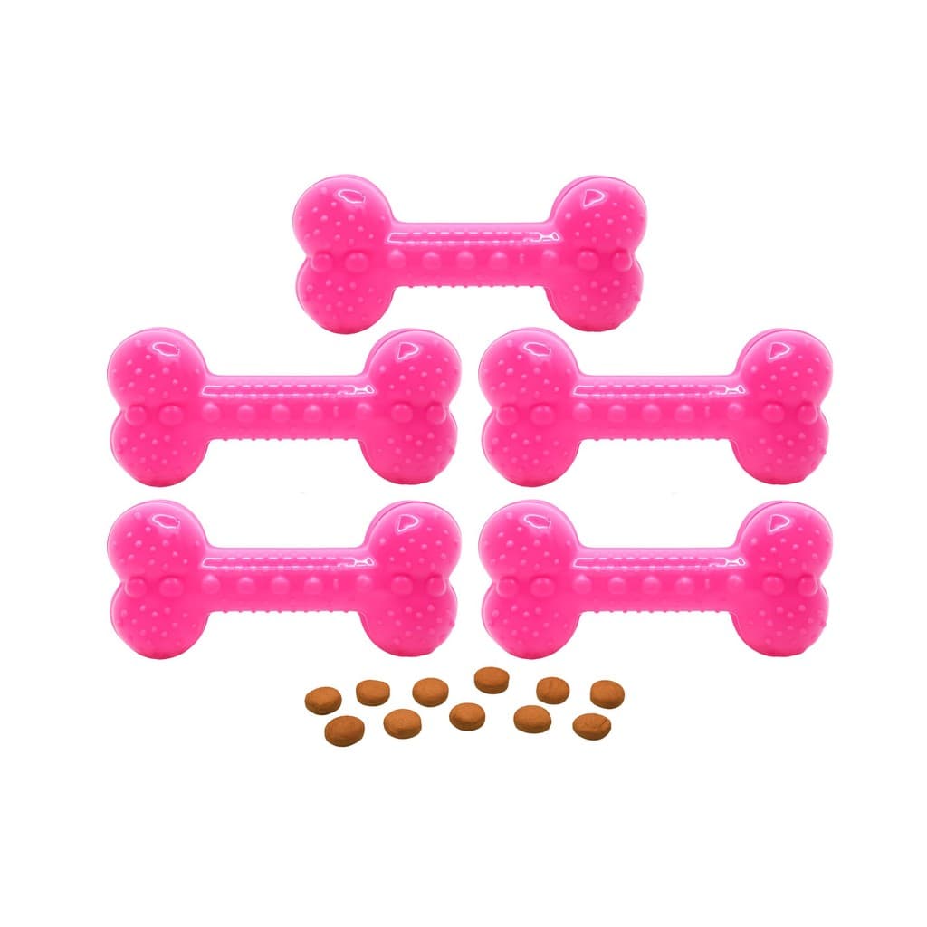 Kit 5 Osso Petisco Interativo Pink Neon Flexível Seguro para Cães