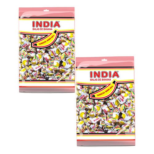 Kit 2 Pacote Bala De Bana Doces India 600g Cada