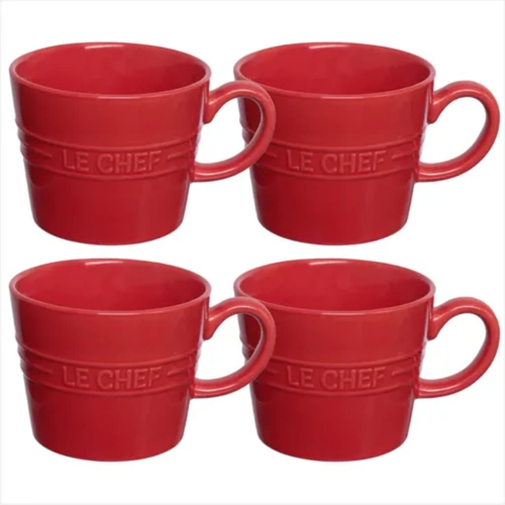 🍵 Kit 4 Xícaras de Café 110ml em Porcelana – Le Chef Design Moderno Hauskraft