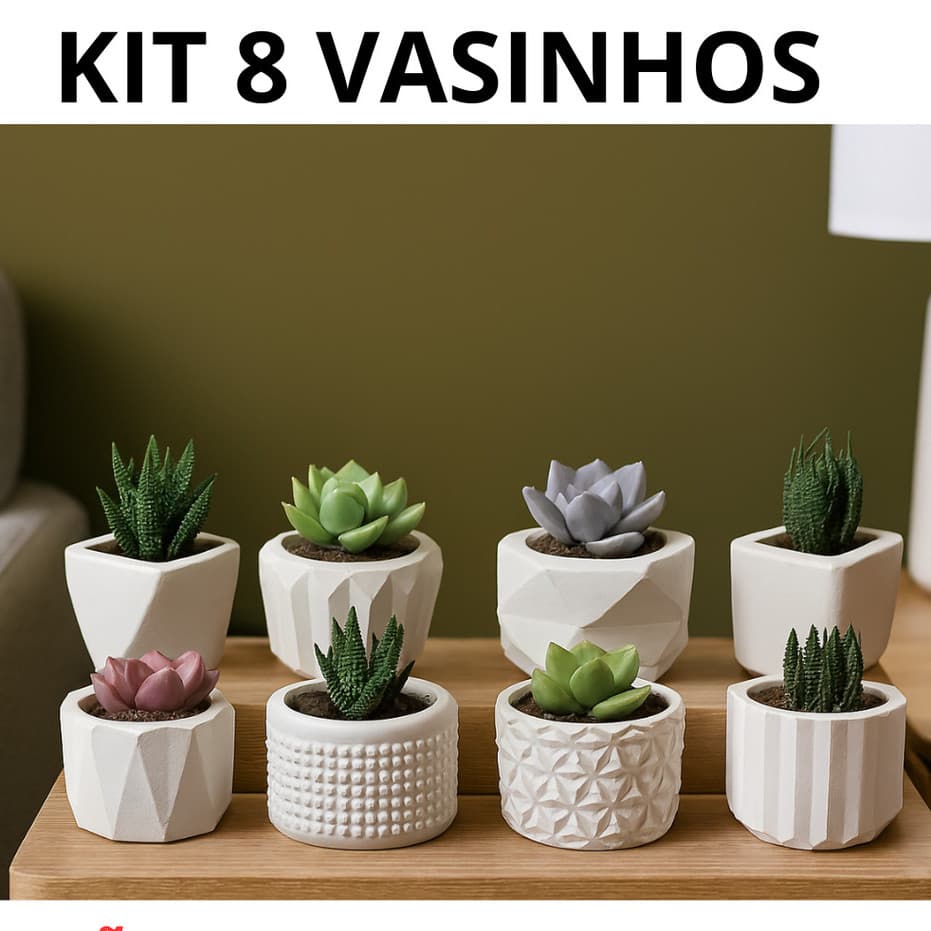 Kit 8 Vasinhos Decorativos de Gesso  Para Cactos e Suculentas Não Acompanha as Plantas