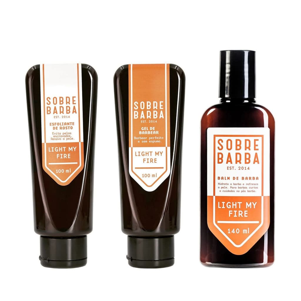 Kit Sobrebarba - Esfoliante, Gel de Barbear e Balm de Barba - Light my Fire