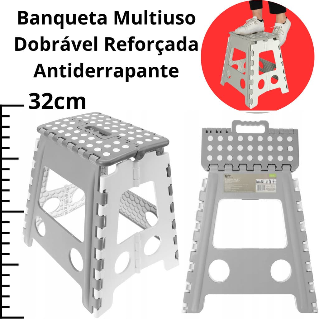Banqueta Plástica Multiuso Banco Dobrável com Alça Antiderrapante Capacidade 150kg