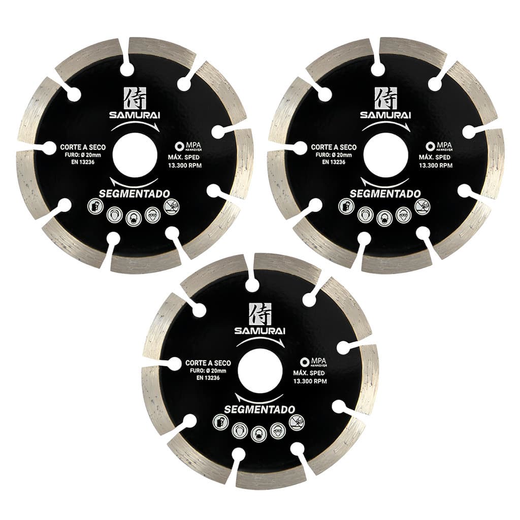 Kit 3 Discos Diamantado 110X20mm Segmentado Samurai