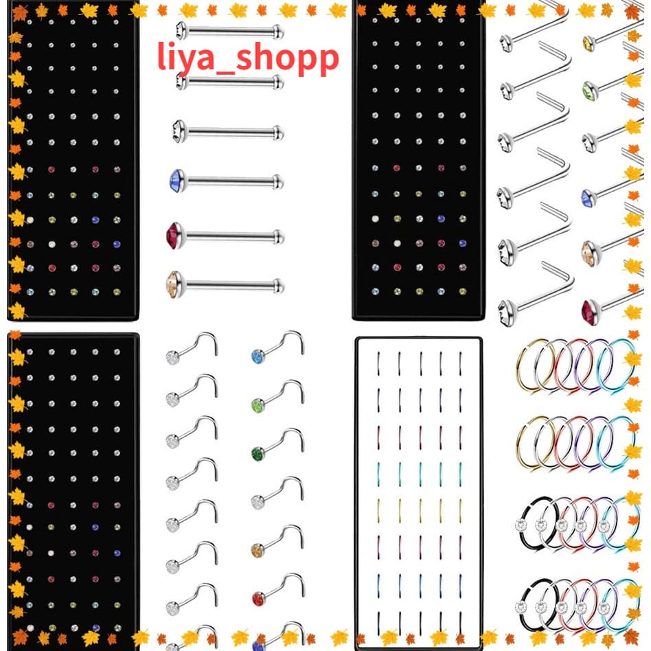 liya_shopp 40/60 Piercing nariz Aço inox  forma curvo com cristal parafuso prisioneiro conjunto