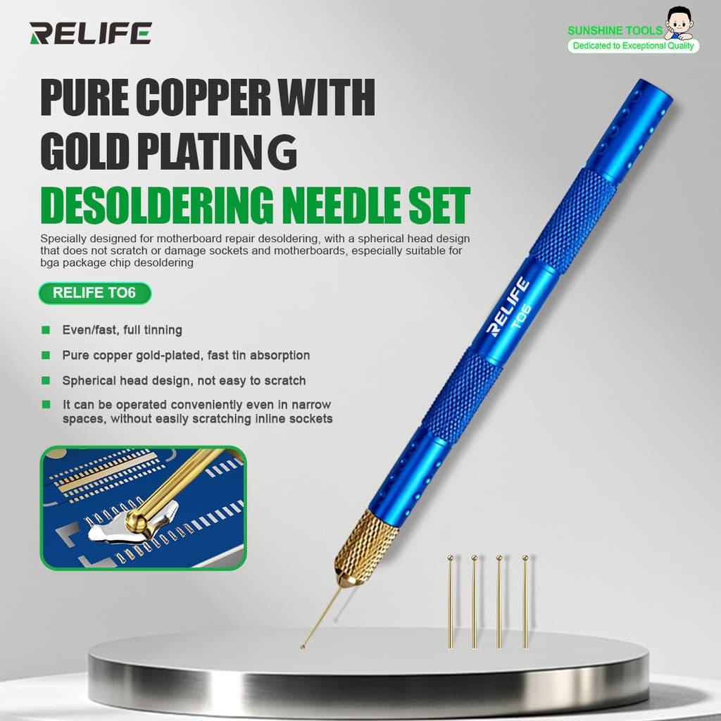 Agulha De Arrasto De Estanho RELIFE TO6 Banhada A Ouro Conector FPC Solda De Reballing Com 5 Barras De Cobre Puro Conjun