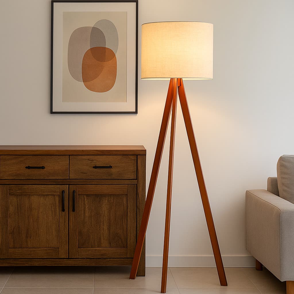 Luminária De Chão Piso 1,50cm Escritorio, Sala Madeira Moderna
