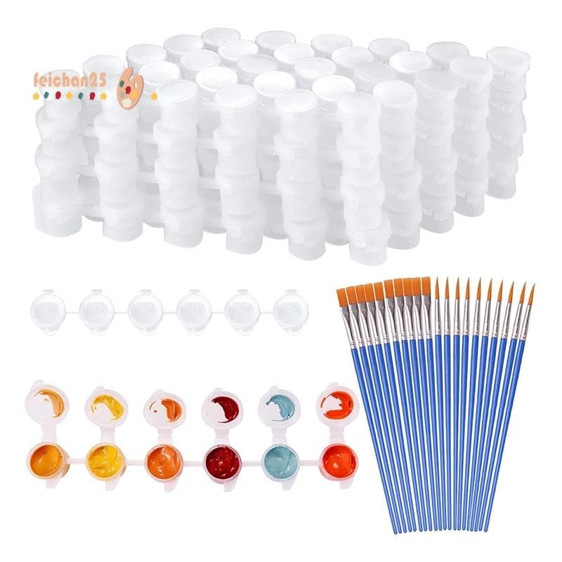 20 Tiras 120 Potes De Pintura Vazias E 20 Peças Pincéis , Copo Recipientes De Armazenamento De Plástico Transparente , 3