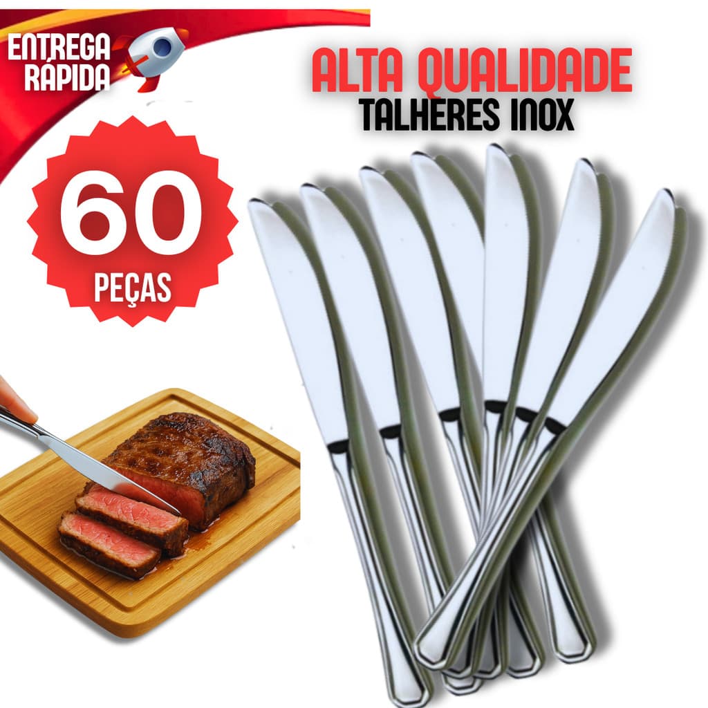 Jogo 60 Faca Talheres 100% Aço Inox Premium Buffet Restaurante Lanchonete Qualidade Casa Cozinha