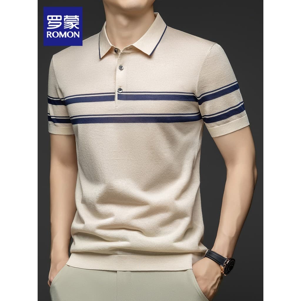 Lomon Tencel camisa polo de malha manga curta masculina verão novo estilo Casual negócios legal sentimento gelo seda lis