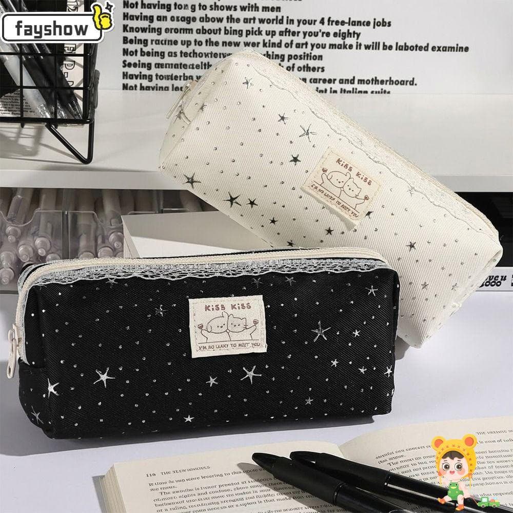 Bolsa De Caneta FAYSHOW , Lápis Com Estampa De Estrela De Grande Capacidade , De Renda Estética , Material Escolar