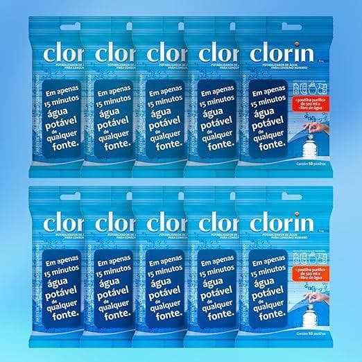 Kit 100 Pastilhas Purificadora de Água Potável Clorin 1