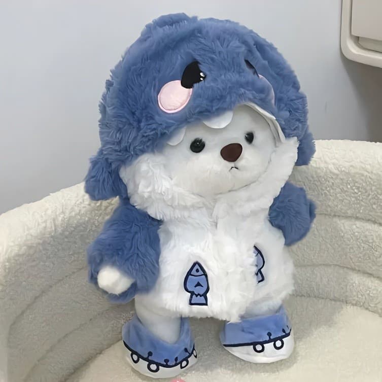 Tubarão De Pelúcia Se Transforma Em Urso | Boneca De Pano Fofa Presente De Aniversário Para Coração De Menina