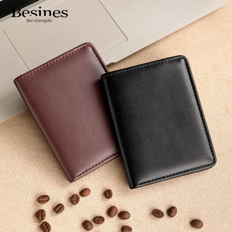 carteira masculina com ziper carteira masculina Simples Retro carteira masculina curta Ultra-fina carteira cor sólida ni