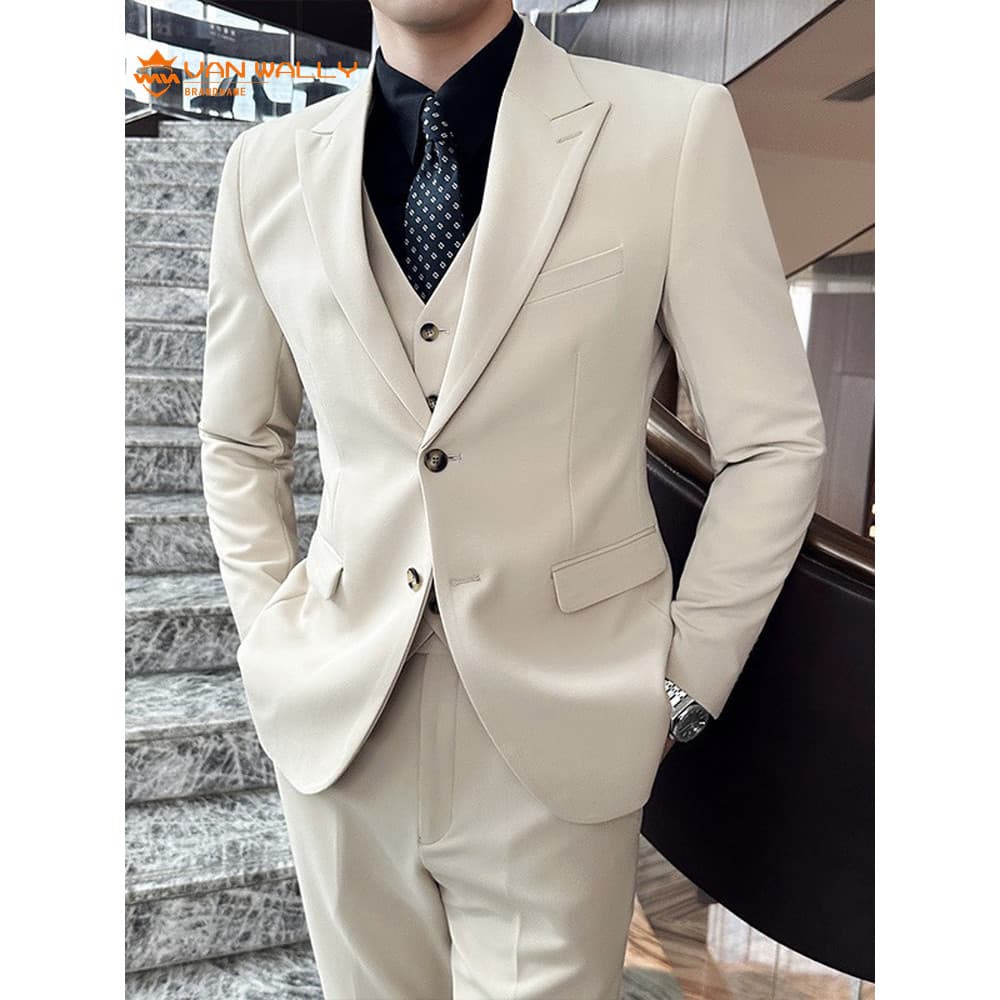 VAN WALLY novo produto masculino gola negada terno fino ajuste reto High-End terno masculino terno de três peças