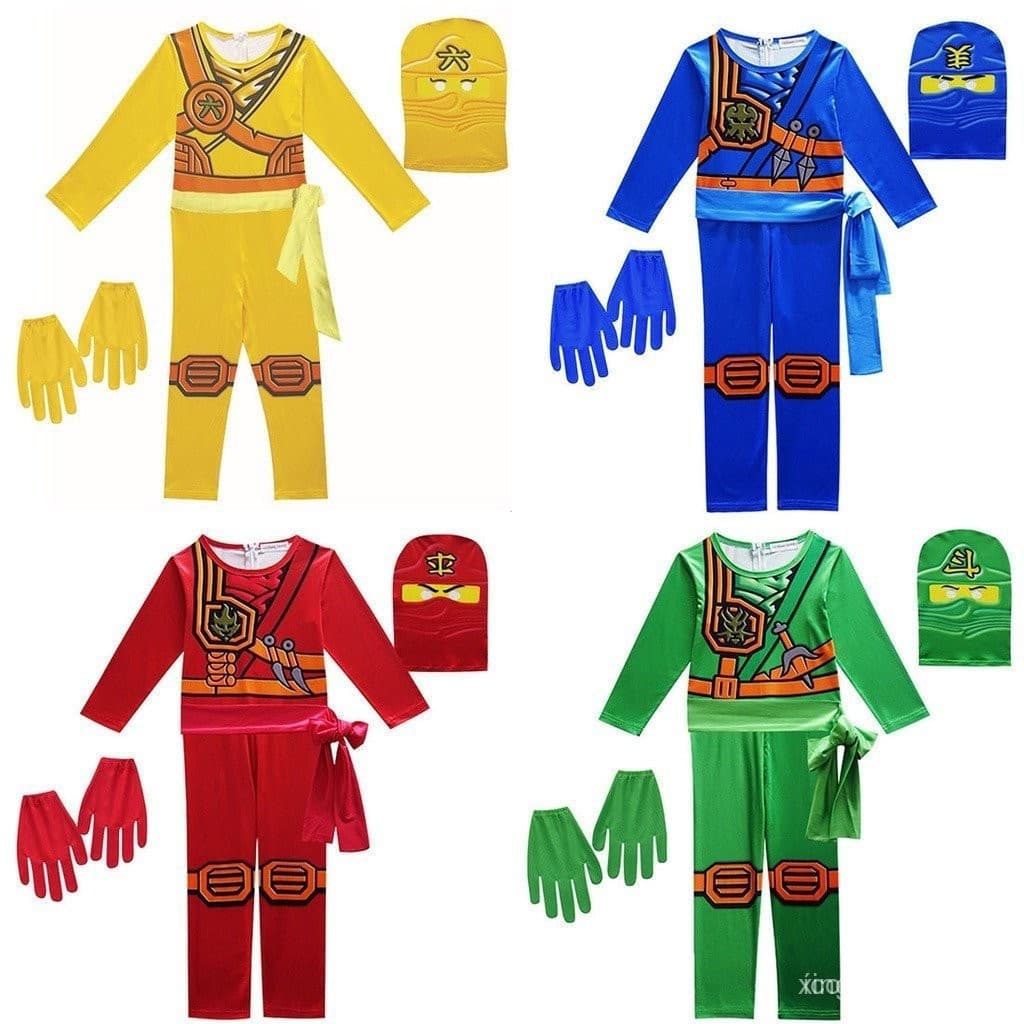 Fantasia de Cosplay Ninjago para Meninos, Macacão de Super-Herói Ninja, Chapéus, Roupas de Festa QMKT SHTZ H1YN HODJ 1TP