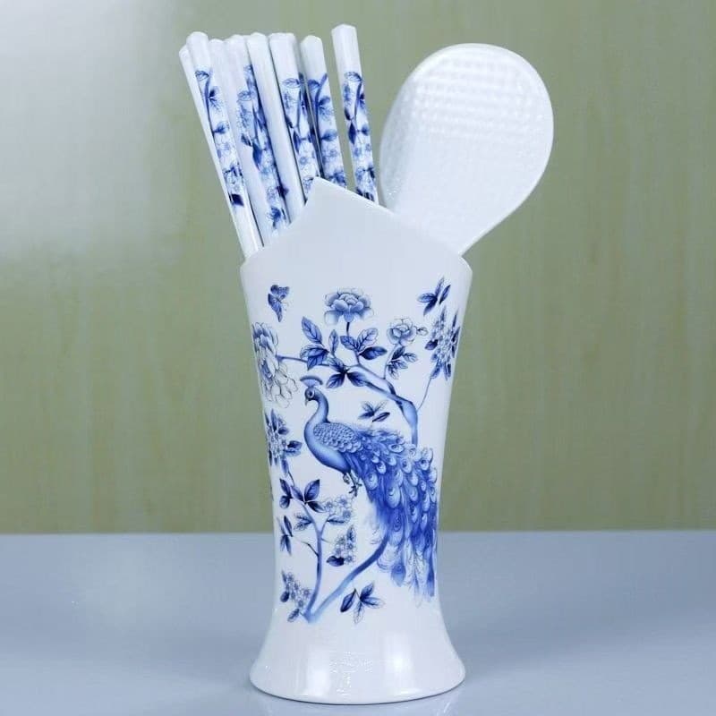 Suporte de utensílios de cozinha Jingdezhen, conjunto de porta-talheres, alto valor estético, porta-talheres de cerâmica