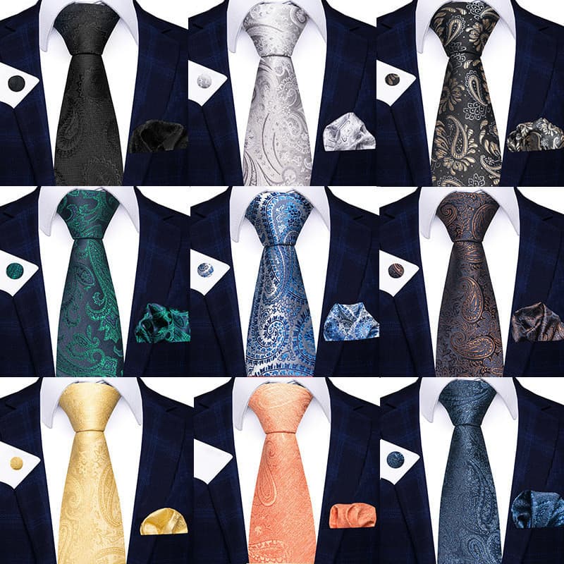 Conjunto de Gravata Homem Gravata Poliéster Gravata 8cm Moda Paisley Quadrada Homem Lenço de Pescoço Conjunto de