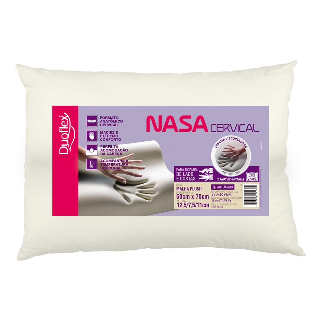Travesseiro Nasa Cervical Ortopédico Para Dormir de Lado ou Costas - Duoflex NN2109