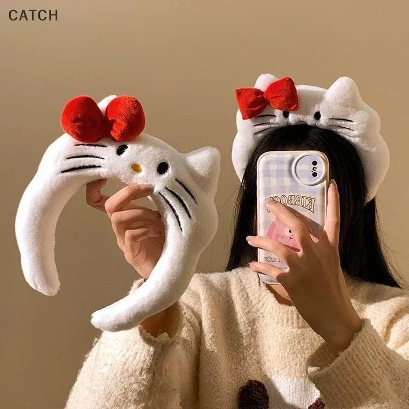 Tiara de Pelúcia Fofa da Hello Kitty, Acessório de Cabelo Anime Sanrio KT Cat, Presente de Ano Novo para Meninas