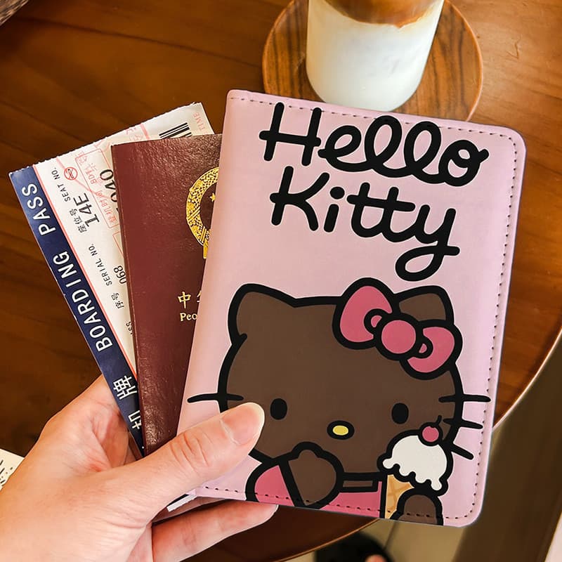 Porta-passaporte Hello Kitty Fofo e Moderno, Porta-cartão de Identificação, Protetor de Cartão Multifuncional, Bolsa de