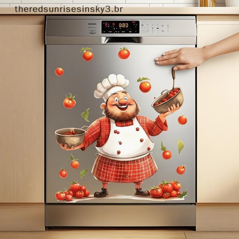 TSBR Máquina De Lavar Louça Removível Stier Chef Cooking Design Decalque Criativo De Desenho Animado Para Atualização De