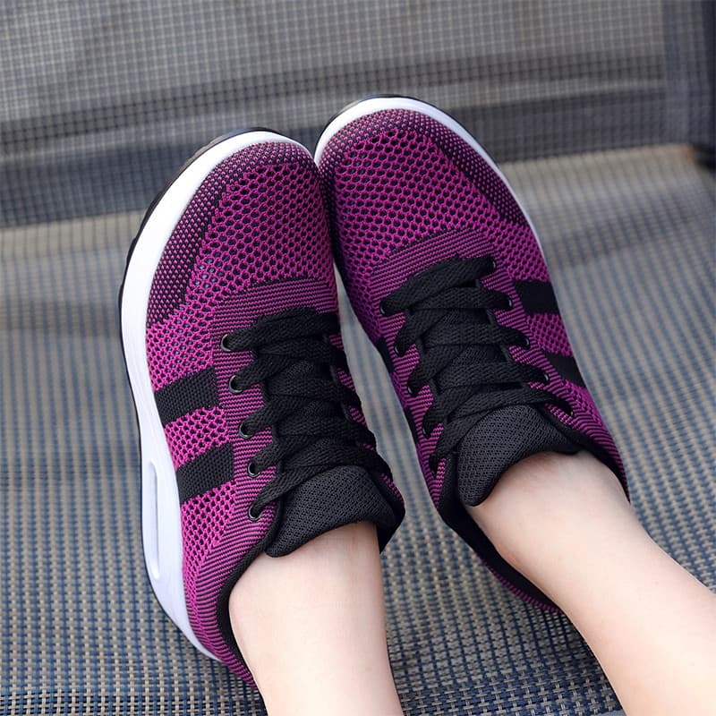 Ruideng 2026 verão novo estilo voando tecido malha esportes sapatos casuais respirável de sola grossa sapatos femininos