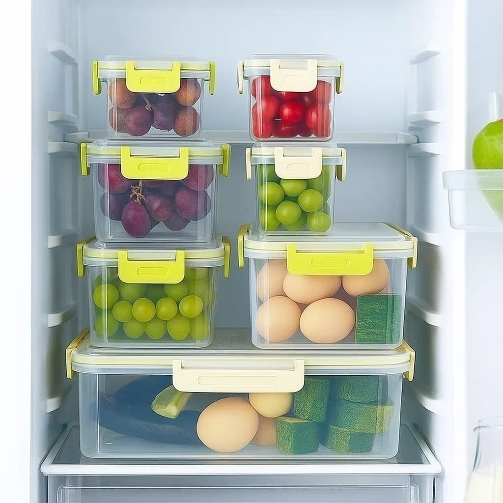 Kit 5 Potes Empilháveis Plástico Conservação Alimentos Mantimentos Geladeira Cozinha Armário