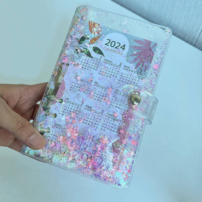 Pronto estoque Transparente PVC Destacável Diário Fantasia Glitter A6 Manual Lantejoulas Folhas Soltas