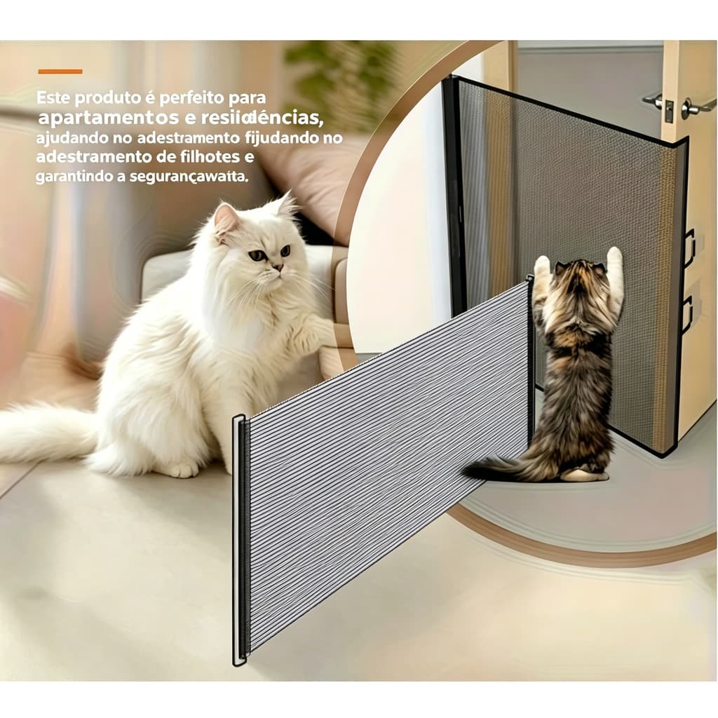 Grade de proteção para pets retrátil, sem estresse de instalação, bloqueia efetivamente gatos e cães de correr ao vento