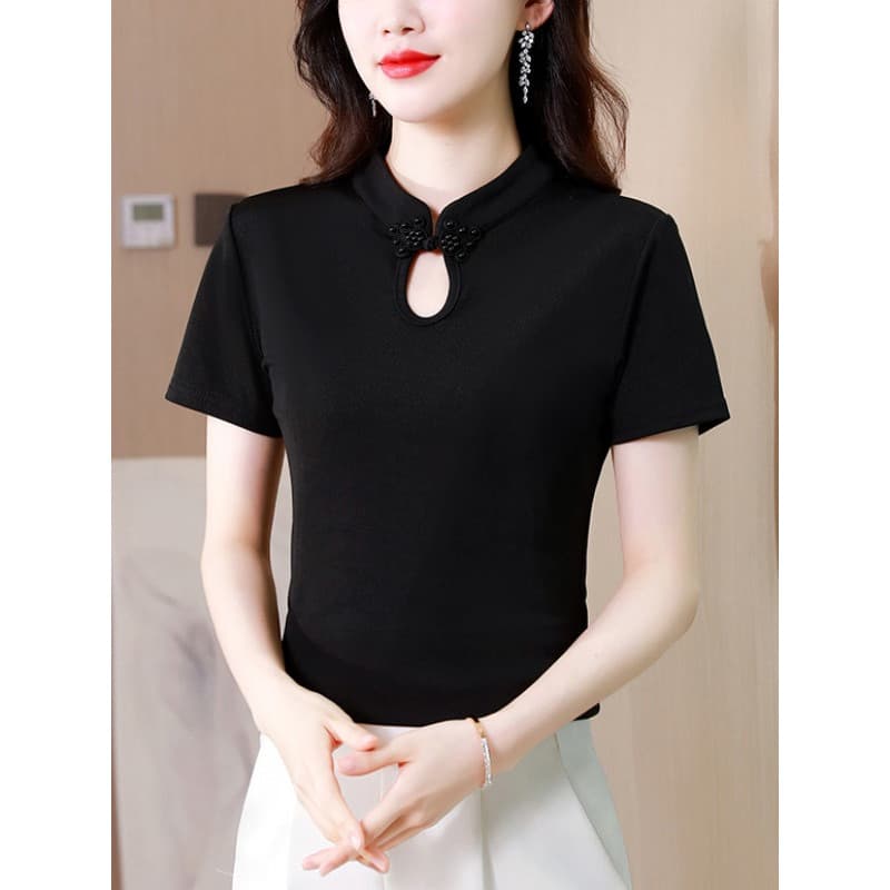 Novo estilo chinês roupas femininas melhoradas Cheongsam topo 2026 novo estilo magro camiseta de manga curta feminina ve
