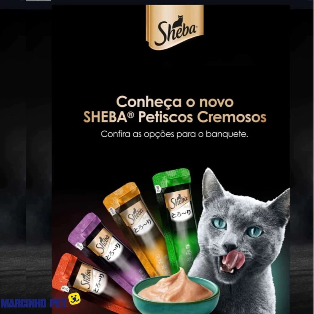 Sheba Petiscos Cremosos Gato Adulto Petisco para Gato Sheba Sachê Frango Peixe Branco Atum Camarão