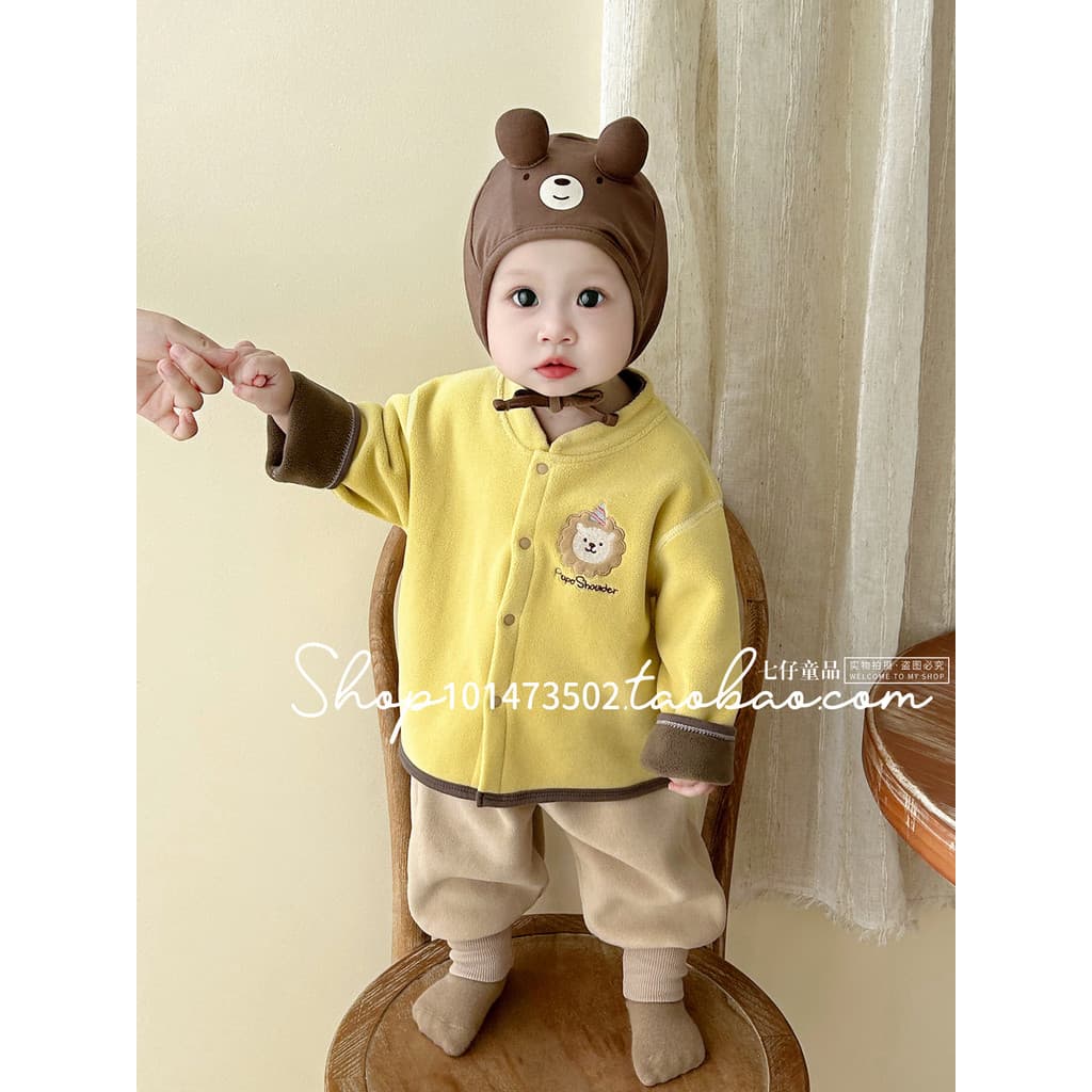 Versão coreana masculino feminino jaqueta de bebê primavera outono estilo pequeno mês idade forro de lã Cardigan infanti