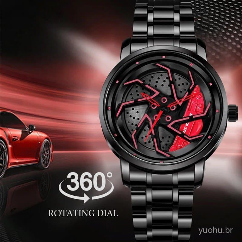 Relógio Masculino Com Pulseira De Aço-Estilo Preto Legal , Mostrador Moderno Giratório , Presente Criativo De Feriado