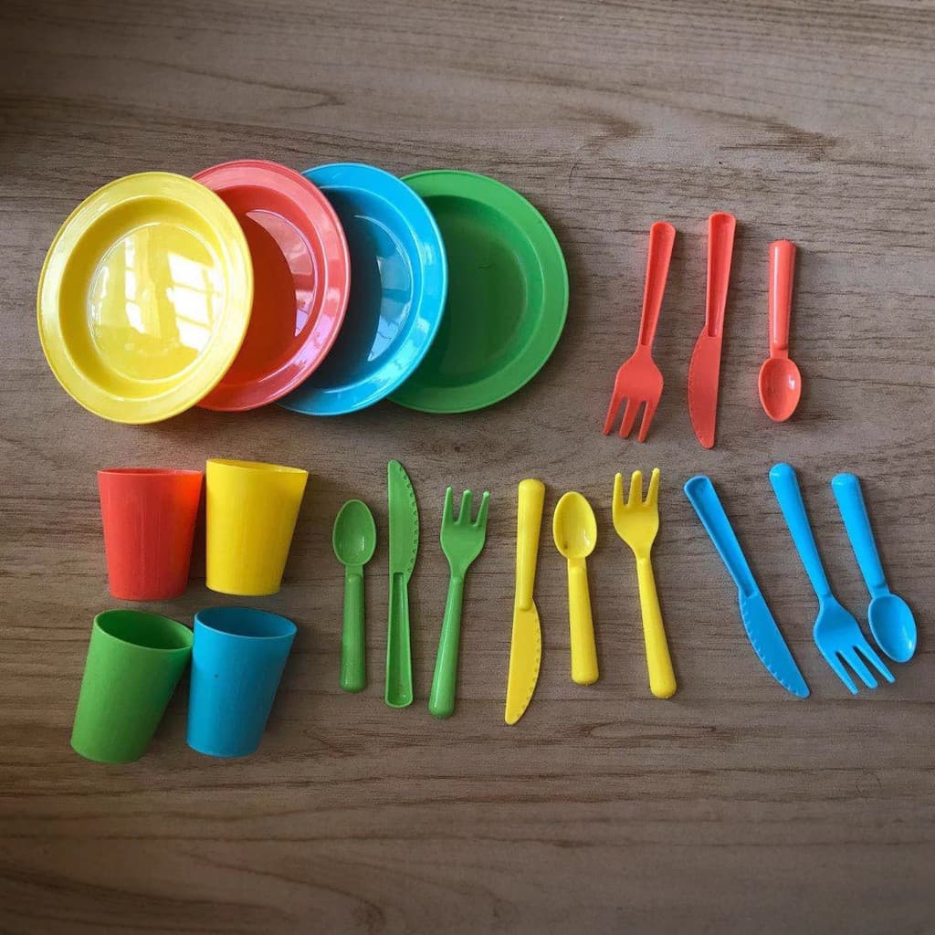 Acessórios de utensílios de cozinha para brincadeiras infantis, brinquedos de cozinha, pratos, colheres e acessórios de