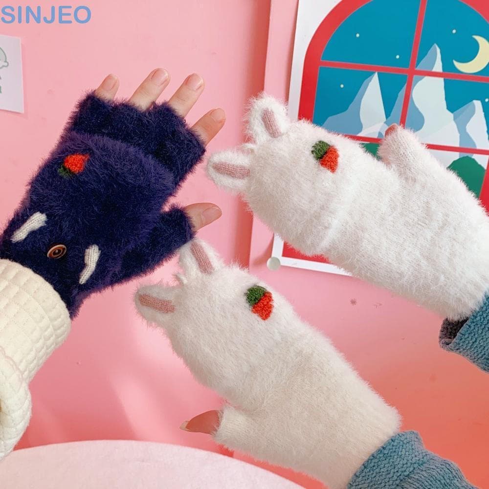 SINJEO Luvas Femininas Trabalham Quentes De Pelúcia Sem Dedos Para Meninas Crianças De Meio Dedo