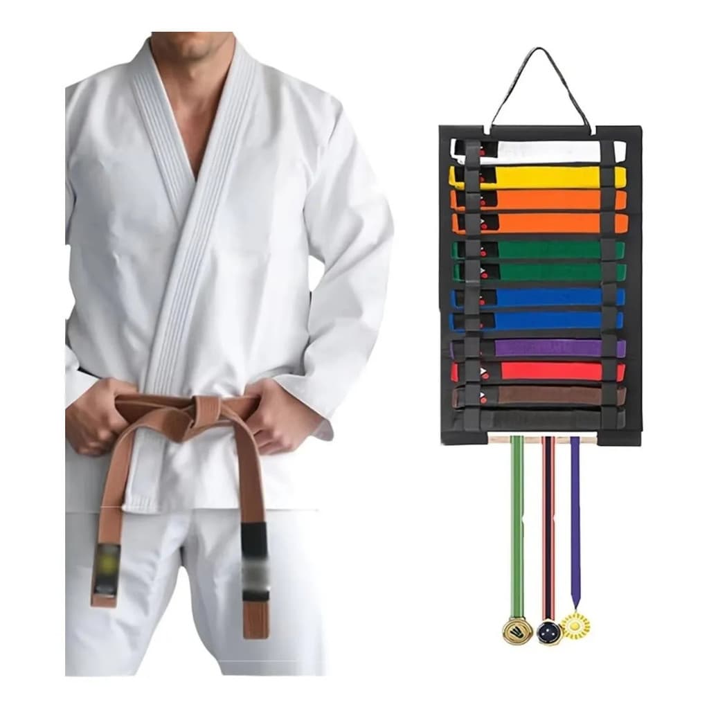 Suporte De Parede Para 12 Faixas E Medalhas Artes Marciais Preto