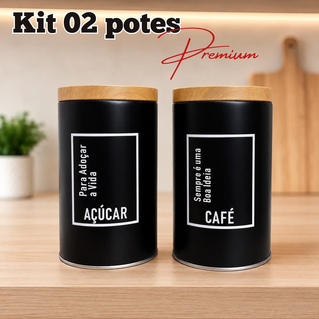 Kit 2 Latas Hérmetico Pote Café e Açúcar Porta Organidor de Cozinha Mantimentos Multiuso Metal Casa