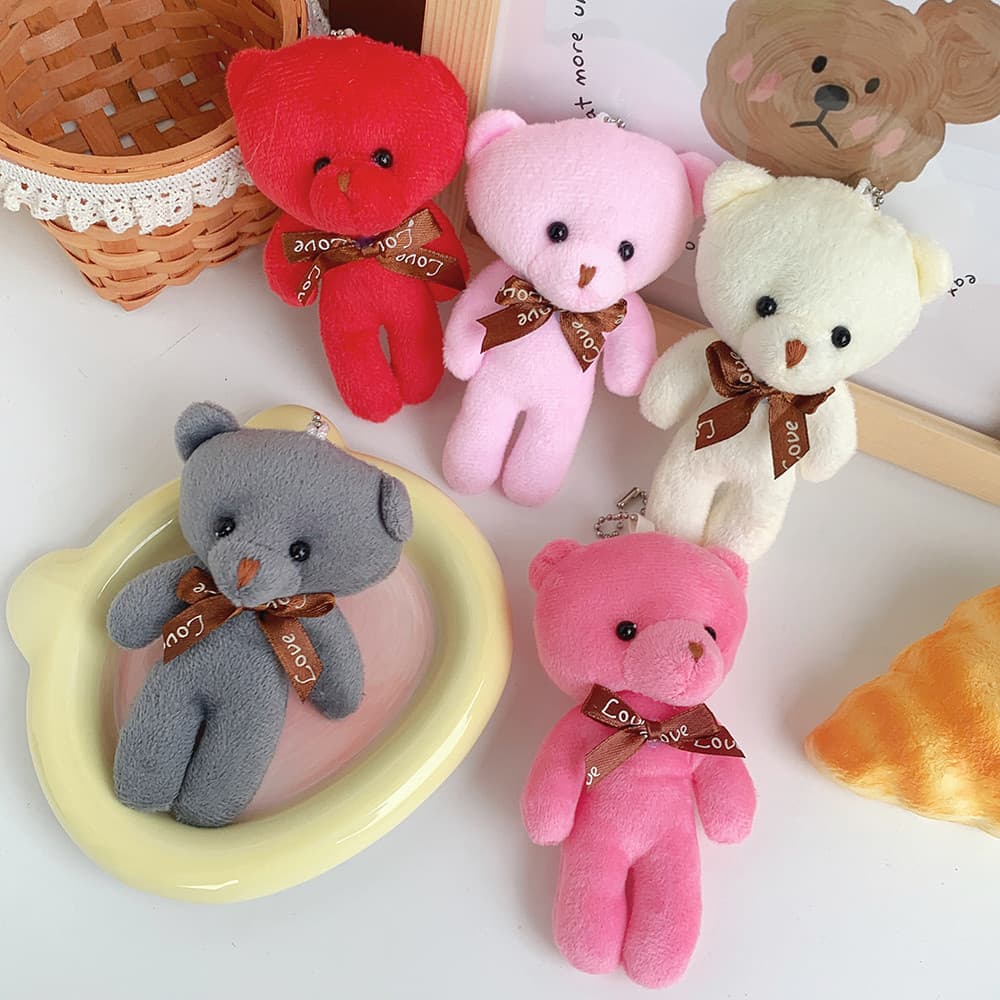 Urso de pelúcia articulado fofo de desenho animado, urso de pelúcia com laço, pingente de urso pequeno, roupas pequenas,