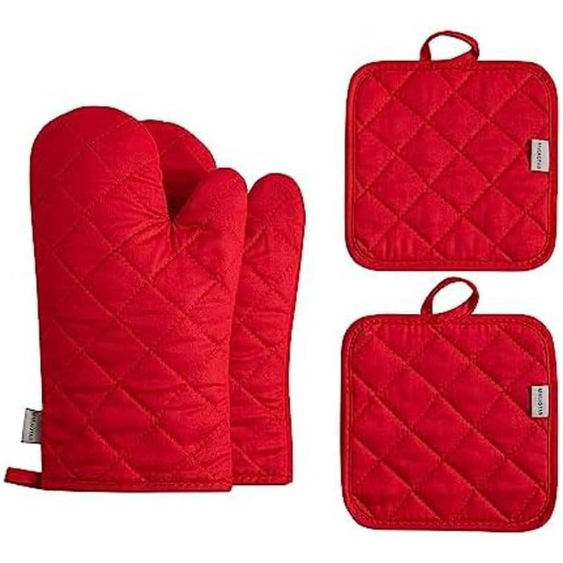 Luvas De Forno E Porta-Panelas Conjunto De 4 Peças , Alta Resistência Ao Calor 500 Graus Extra Engrossar Luva Longa De A