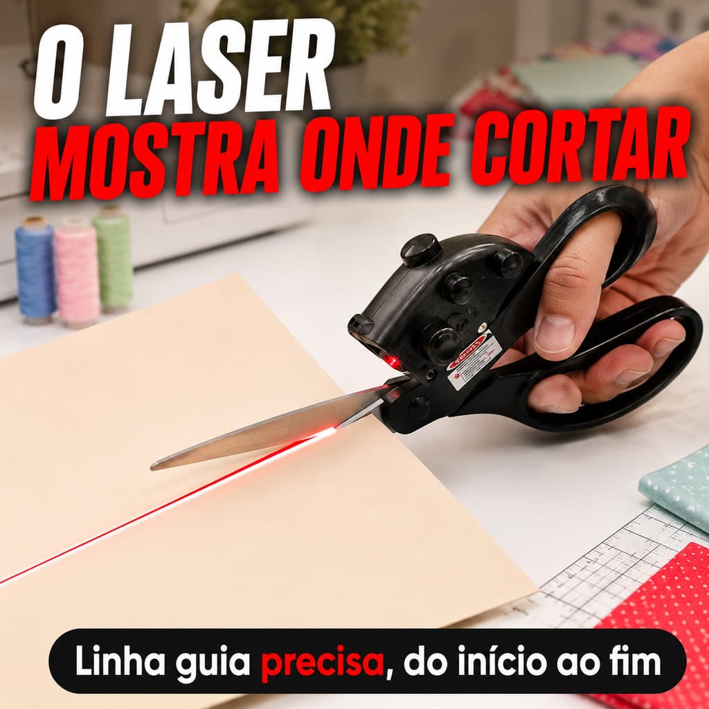 Tesoura Laser para Cortar Reto Lâmina Aço Inox Afiada Tecido Papel Feltro Artesanato Costura 21cm