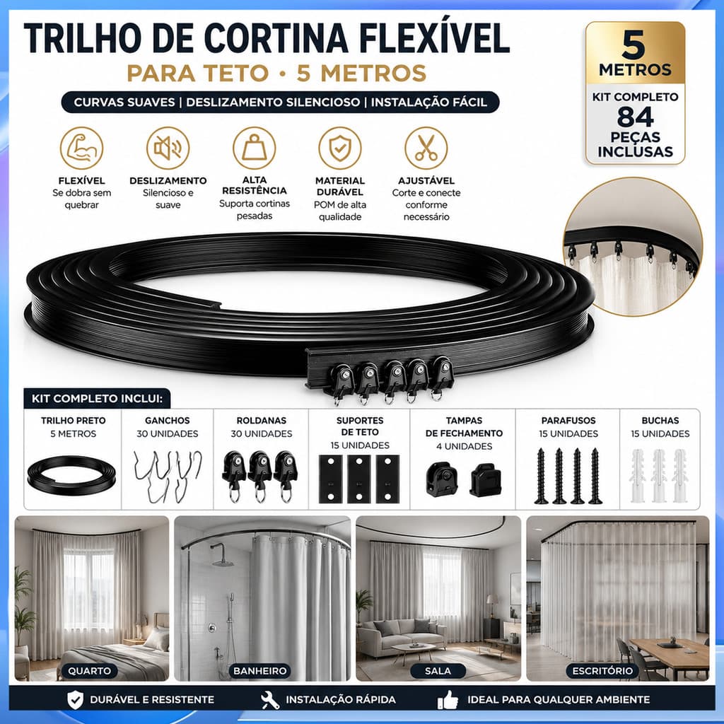 Trilho curvo de emenda cortável de alta qualidade, trilho de cortina de instalação superior curvada doméstica com instal