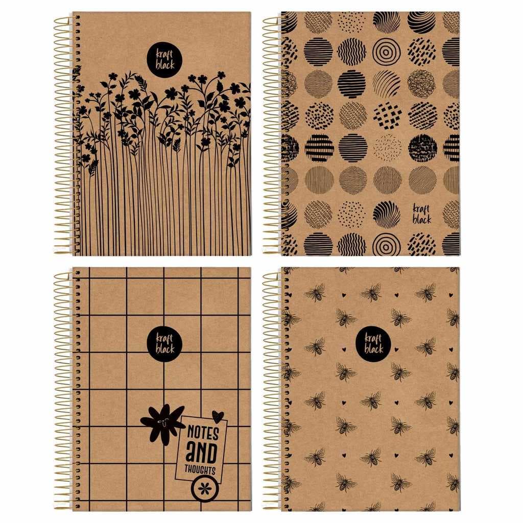 Caderno Universitário 160 Fls 10 Matérias Capa Dura Kraft Black Jandaia