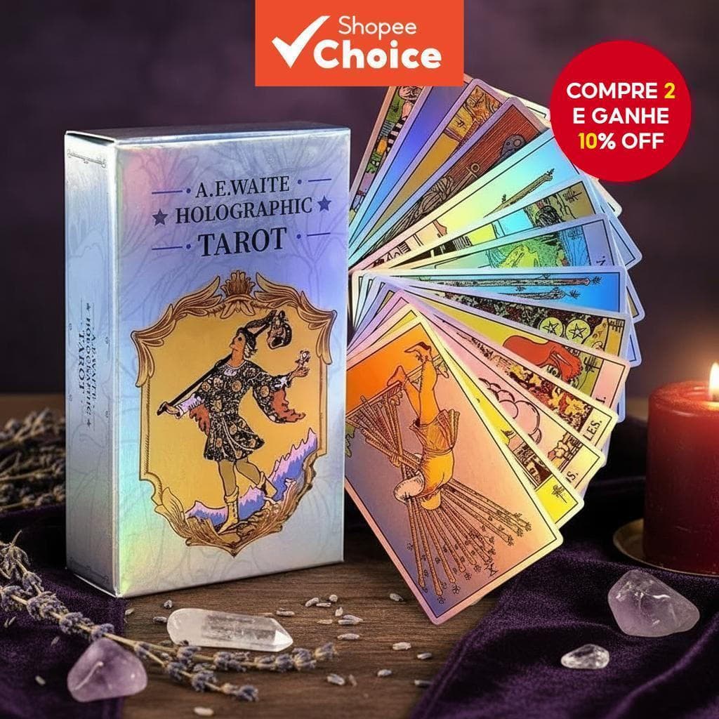 1 Caixa Jogo de Cartas de Tarot Clássico com Cartões Holográficos e Baralho Waite, Ideal para Iniciantes e