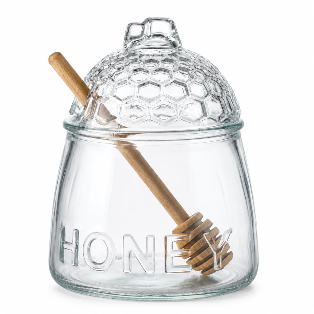 Pote Vidro Para Mel Meleira Honey Com Pegador De Madeira 500ml - Ingá
