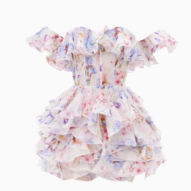 Vestido Curto Estampado Giyu Fashion para Baile de Formatura, Decote Coração Ombro a Ombro, Mini Vestido até o Joelho, V