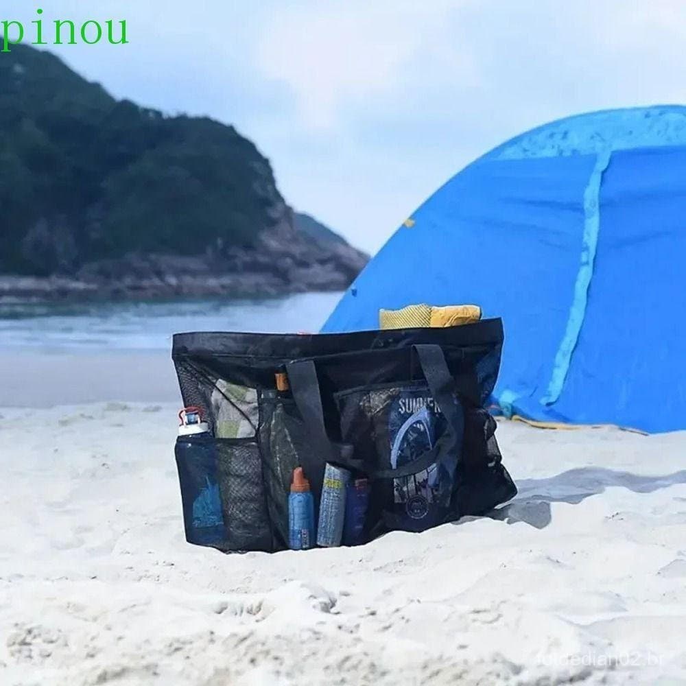 Bolsa De Praia De Malha PINOU , Cestas Leves De Brinquedos Com Cordão , Secagem Rápida Alça , Sacola De Lavagem De Viage